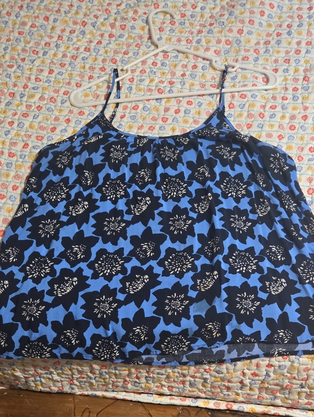 GAP Blue and Black Floral Spaghetti-Strap Camisole